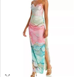 Retrofete Marlene Metallic Detail Marbleized Silk Maxi Dress Medium